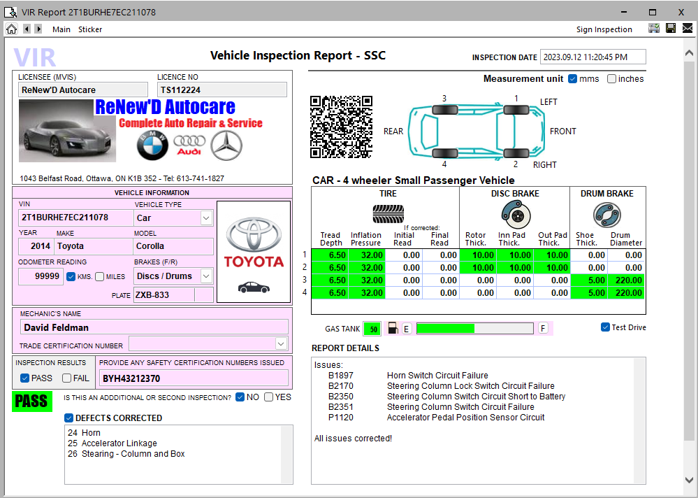 Vehicle Inspection Report